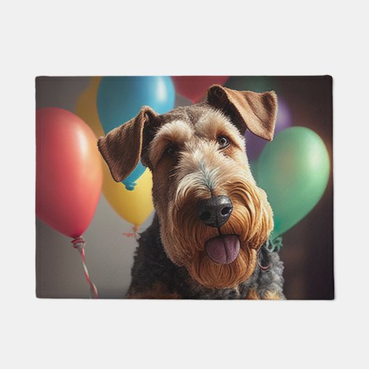 Airedale hond met taart en ballonnen deurmat (Voorkant)