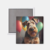 Airedale hond met taart en ballonnen magneet (Voorkant / Achterkant)