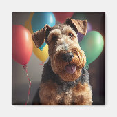 Airedale hond met taart en ballonnen magneet (Voorkant)