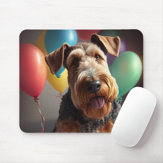 Airedale hond met taart en ballonnen muismat (Met muis)