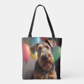 Airedale hond met taart en ballonnen tote bag (Achterkant)