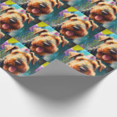 Airedale hond met verjaardagscadeau en pet cadeaupapier (Hoek)