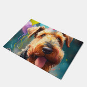 Airedale hond met verjaardagscadeau en pet deurmat (Schuin)