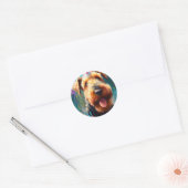 Airedale hond met verjaardagscadeau en pet ronde sticker (Envelop)