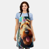 Airedale hond met verjaardagscadeau en pet schort (Gedragen)