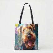 Airedale hond met verjaardagscadeau en pet tote bag (Voorkant)