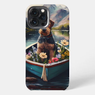 Airedale-hond op een peddel: een landschappelijk a iPhone 13 pro max hoesje