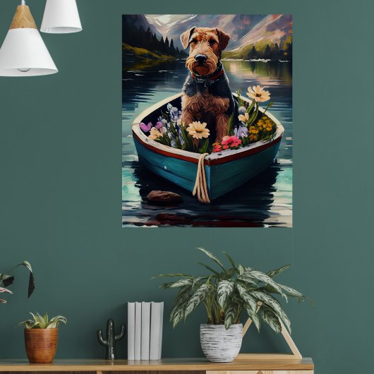 Airedale-hond op een peddel: Een landschappelijk a Poster (Woonkamer 1)