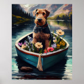Airedale-hond op een peddel: Een landschappelijk a Poster (Voorkant)