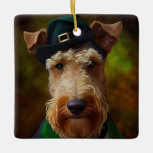 airedale hond op St. Patrick's Day Keramisch Ornament