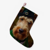 airedale hond op St. Patrick's Day Kleine Kerstsok (Voorkant (Hangend))