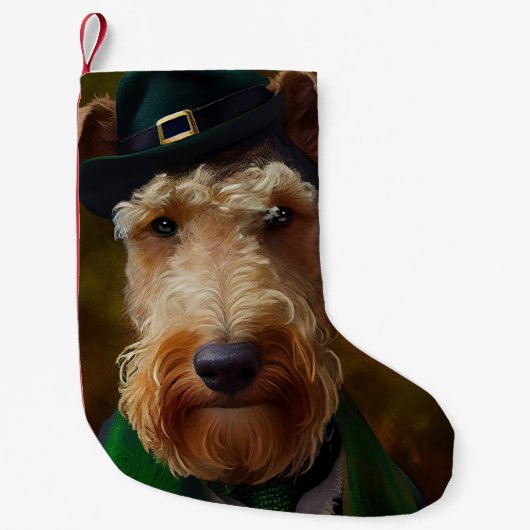 airedale hond op St. Patrick's Day Kleine Kerstsok (Voorkant)