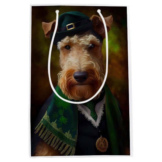airedale hond op St. Patrick's Day Medium Cadeauzakje (Voorkant)