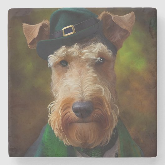 airedale hond op St. Patrick's Day Stenen Onderzetter (Voorkant)