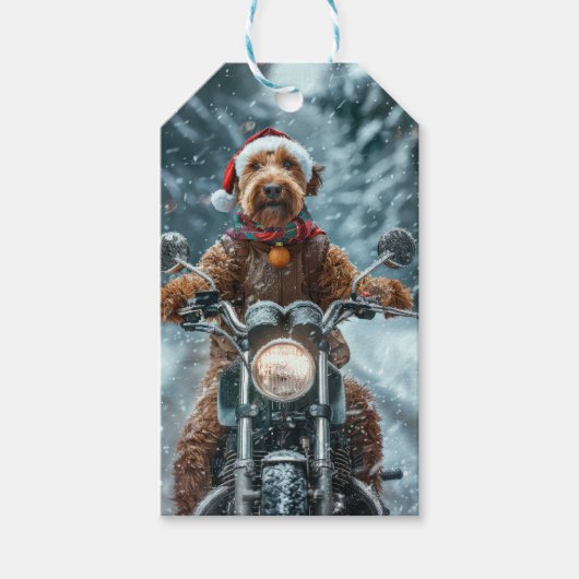 Airedale Hond Rijden Motorfiets Kerstmis Cadeaulabel (Voorkant)
