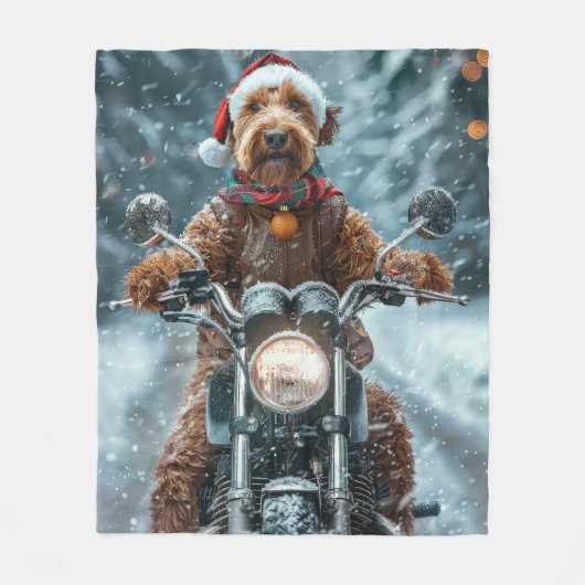 Airedale Hond Rijden Motorfiets Kerstmis Fleece Deken (Voorkant)