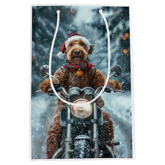 Airedale Hond Rijden Motorfiets Kerstmis Medium Cadeauzakje (Voorkant)