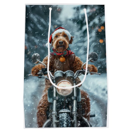 Airedale Hond Rijden Motorfiets Kerstmis Medium Cadeauzakje (Achterkant)