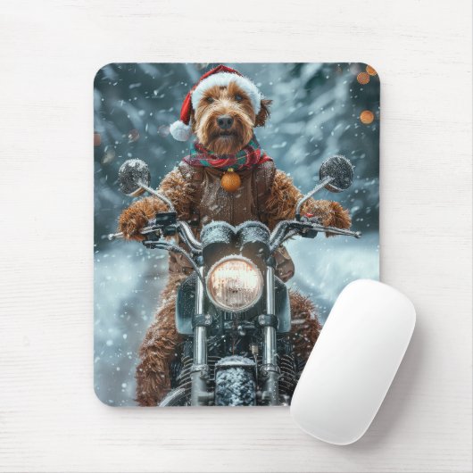 Airedale Hond Rijden Motorfiets Kerstmis Muismat (Met muis)