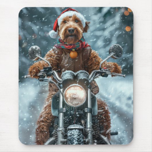 Airedale Hond Rijden Motorfiets Kerstmis Muismat (Voorkant)