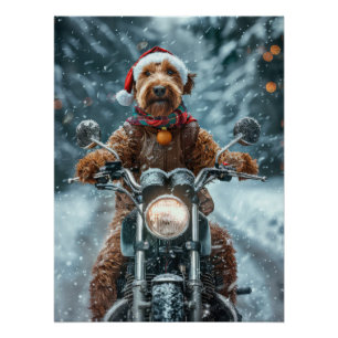 Airedale Hond Rijden Motorfiets Kerstmis Perfect Poster