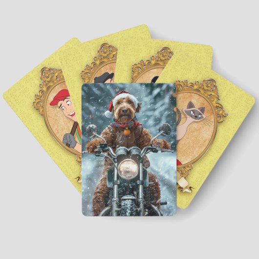 Airedale Hond Rijden Motorfiets Kerstmis Pokerkaarten (Achterkant)