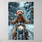 Airedale Hond Rijden Motorfiets Kerstmis Poster (Voorkant)
