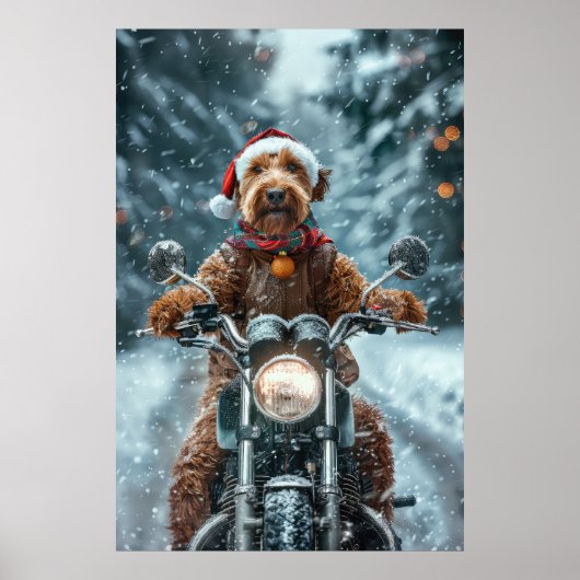 Airedale Hond Rijden Motorfiets Kerstmis Poster (Voorkant)