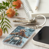 Airedale Hond Rijden Motorfiets Kerstmis Sleutelhanger (Voorkant Rechts)