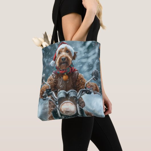 Airedale Hond Rijden Motorfiets Kerstmis Tote Bag (Dichtbij)