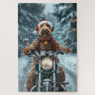 Airedale-hond rijdt op motorfiets met Kerstmis Legpuzzel