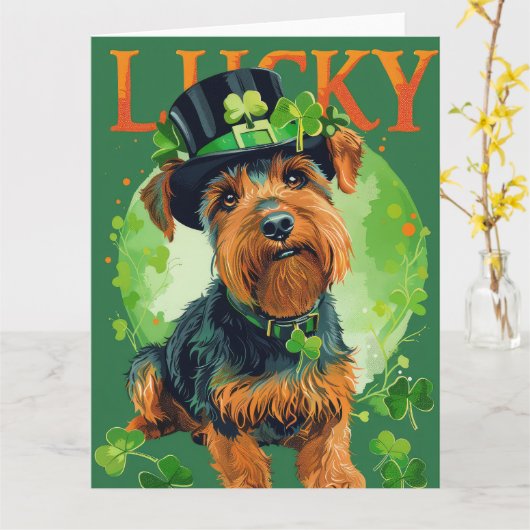 Airedale hond St. Patrick's Day Kaart (Gele Bloem)