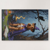 Airedale-hond Whimsical Halloween-schilderij Legpuzzel (Horizontaal)