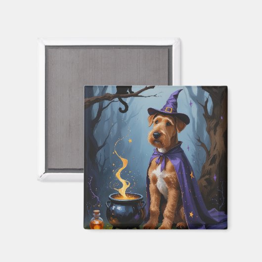Airedale-hond Whimsical Halloween-schilderij Magneet (Voorkant / Achterkant)