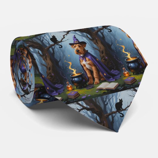Airedale-hond whimsicale Halloween-schildering Stropdas (Opgerold)