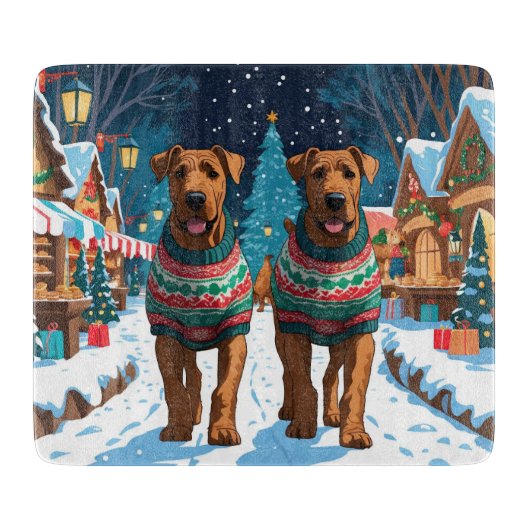 Airedale Honden Kerst Sneeuw Vakantie Snijplank (Voorkant)