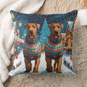 Airedale-honden Kerstmis Sneeuw Vakantie Kussen
