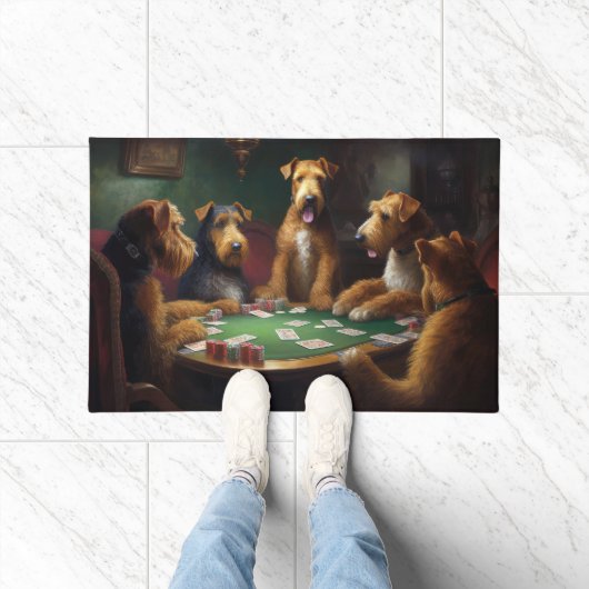 Airedale Honden Spelen Poker Art Deurmat (Binnen)
