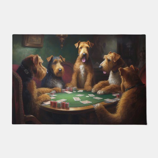 Airedale Honden Spelen Poker Art Deurmat (Voorkant)