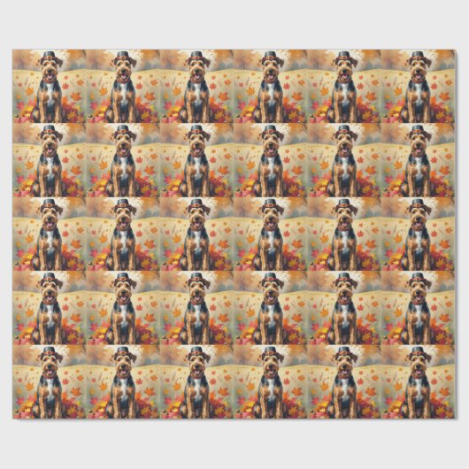 Airedale in de herfst laat Thanksgiving kunst acht Cadeaupapier (Vlak)