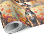 Airedale in de herfst laat Thanksgiving kunst acht Cadeaupapier (Rol Hoek)