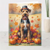 Airedale in de herfst laat Thanksgiving kunst acht Kaart (Voorkant)