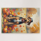 Airedale in de herfst laat Thanksgiving kunst acht Legpuzzel (Horizontaal)
