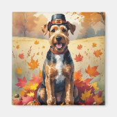 Airedale in de herfst laat Thanksgiving kunst acht Magneet (Voorkant)