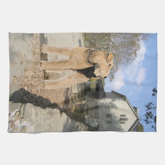 Airedale in de Stable Yard Theedoek (Horizontaal)