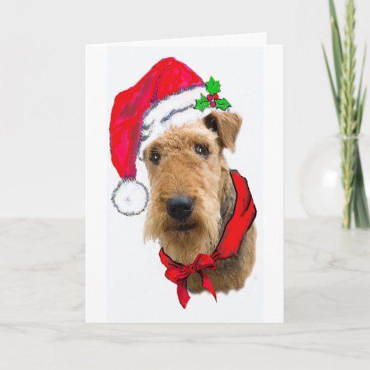 Airedale in Santa Hat Feestdagen Kaart (Voorkant)