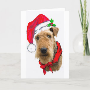 Airedale in Santa Hat Feestdagen Kaart