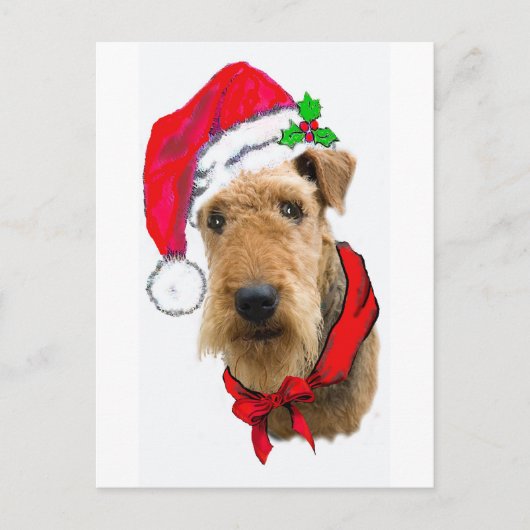 Airedale in Santa Hat Feestdagenkaart (Voorkant)