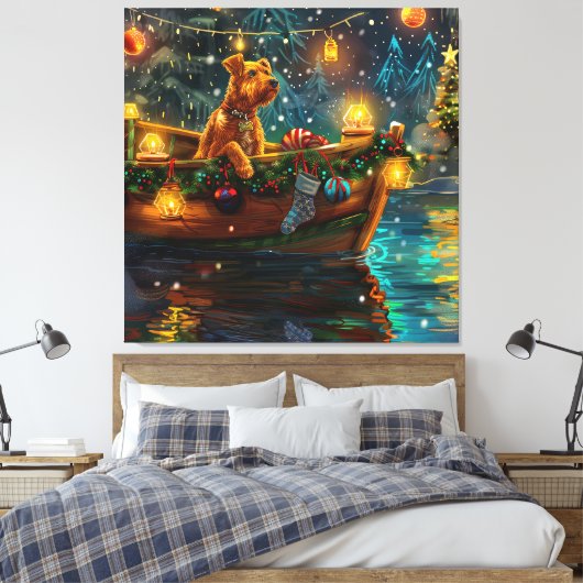 Airedale Kerst Festieve Reis Canvas Afdruk (Insitu (Slaapkamer))