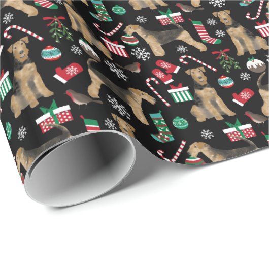 Airedale kerstcadeauverpakking cadeaupapier (Rol Hoek)
